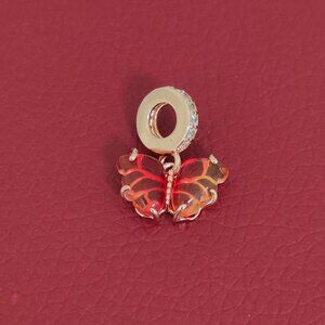 Pink & Yellow Murano Glass Butterfly Dangle Charm